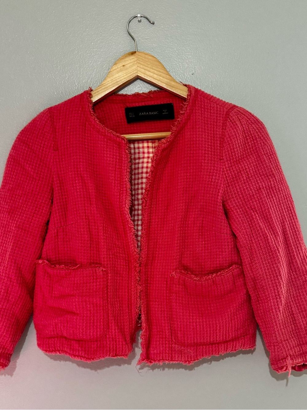 Zara Cottage Core Women's Pink Tweed Cropped Blazer Jacket